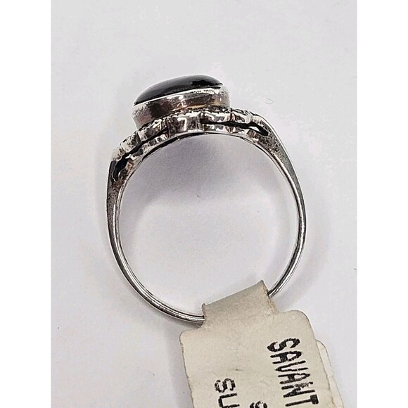 Vintage Art Deco Style Sterling Silver Black Oval Onyx Ring Size 7, Ornate - Picture 8 of 10